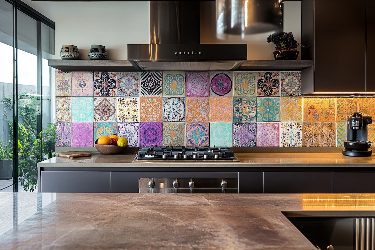 Modern Multicoloured Digital Ceramic Kitchen Tile Design