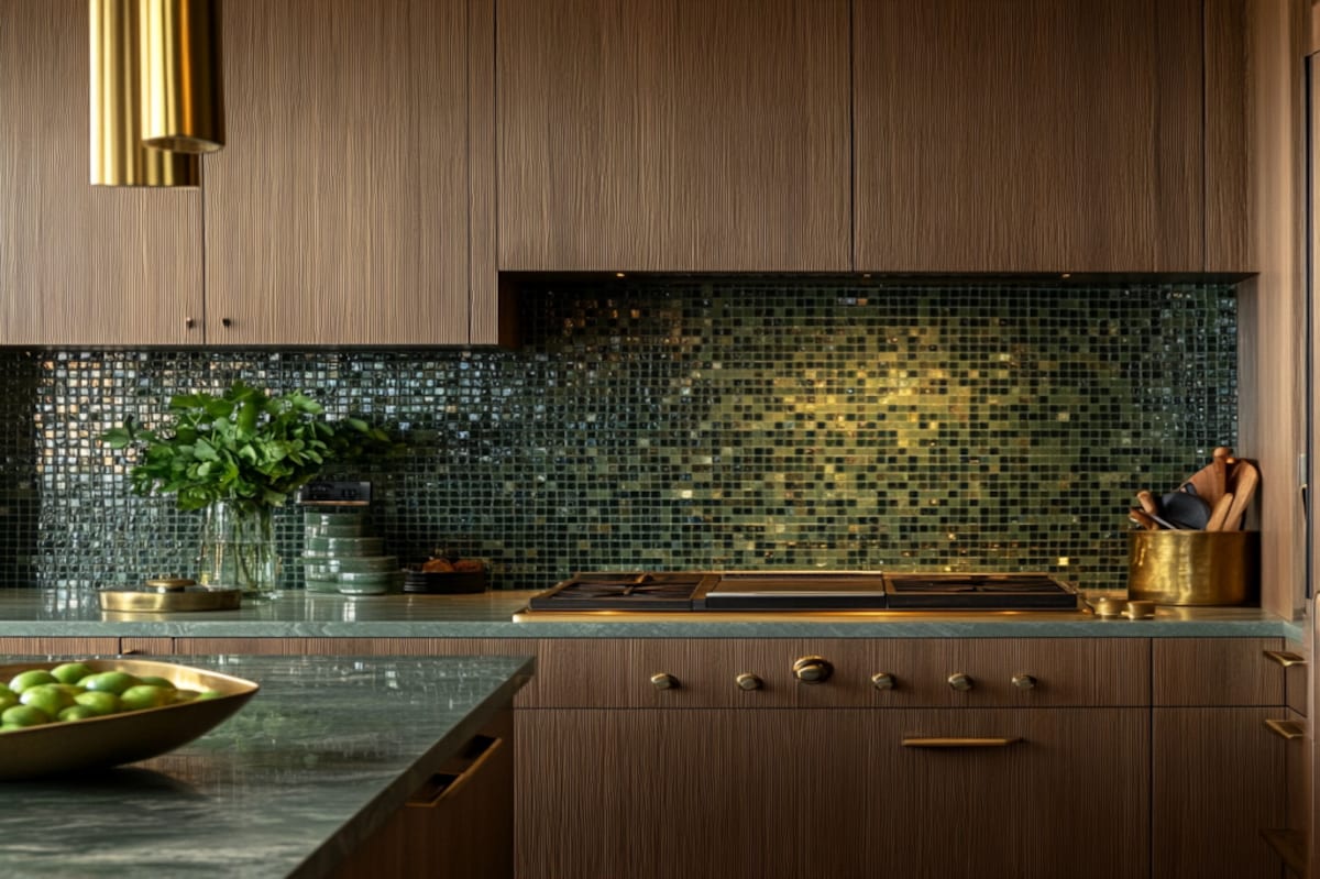 Modern Matte Green-Tone Mosaic Kitchen Tile Design