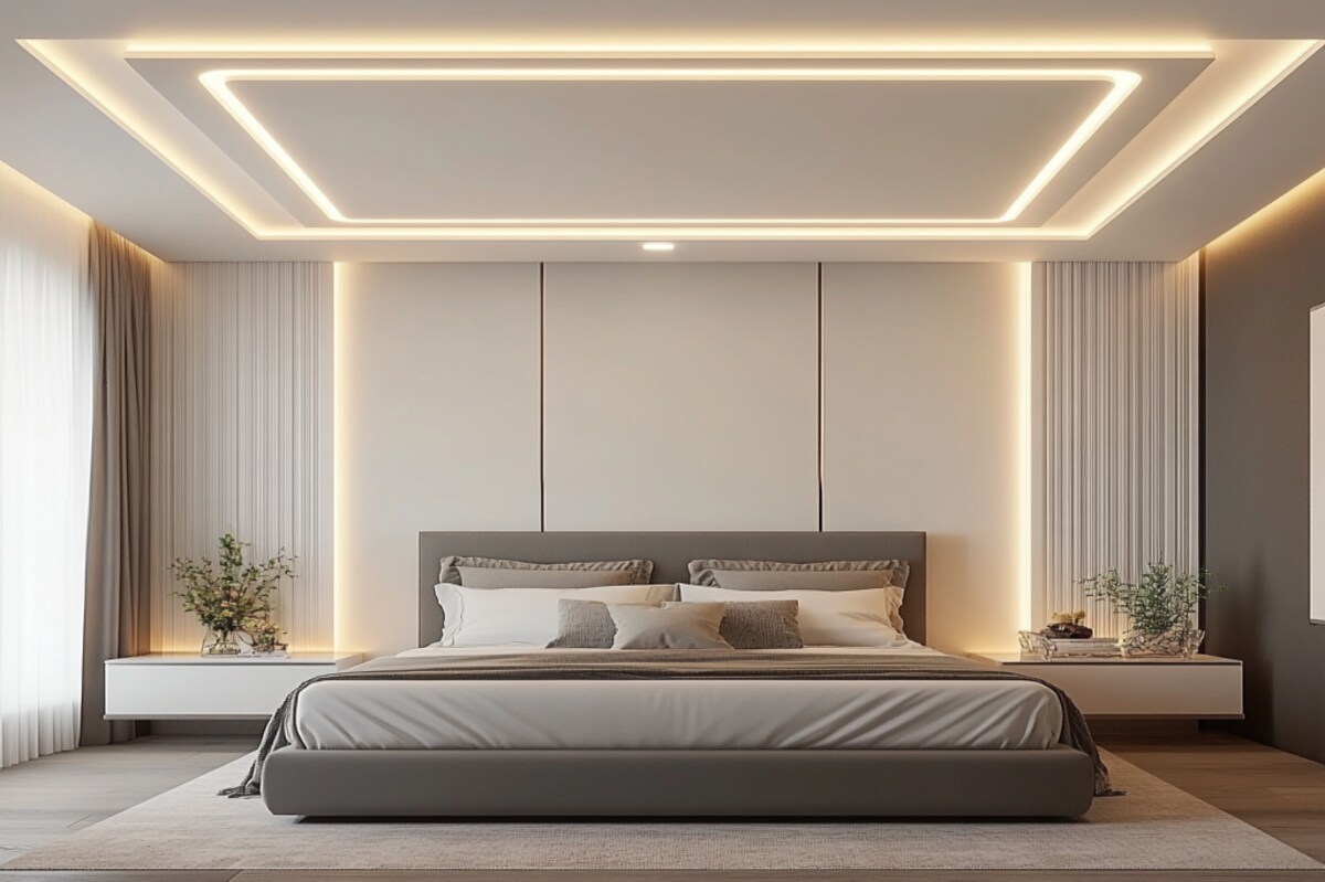 Rectangular White Ceiling Design For Modern Bedrooms