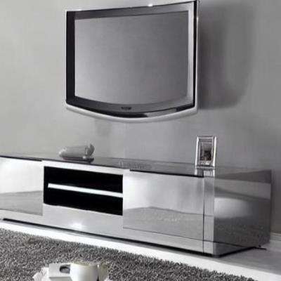 Contemporary TV Unit Design in Silver with a Grey Rug
