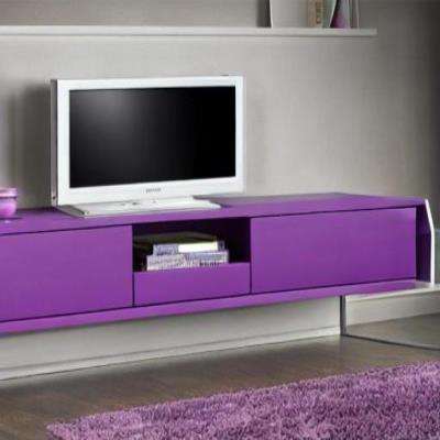 Classic TV Unit Design in Violet Laminate with Open Drawer