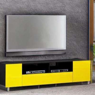 Modern TV Unit Design in Black and Yellow Laminate with Charcoal Grey Wall