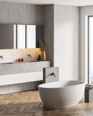 Scandinavian Bathroom Design with Horizontal Wall Mirror