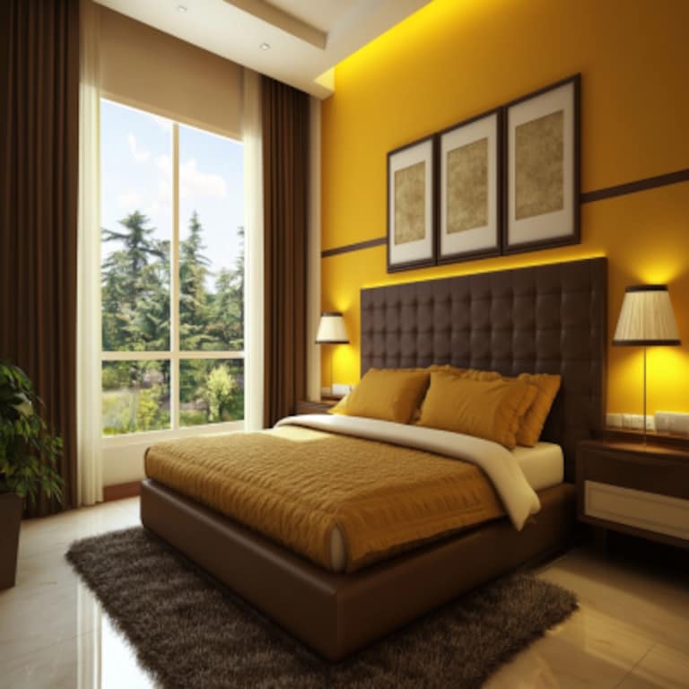 Brown And Yellow Modern Bedroom Wall Paint Design