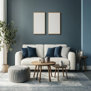 Modern Bluish Grey And White Living Room Wall Paint Design