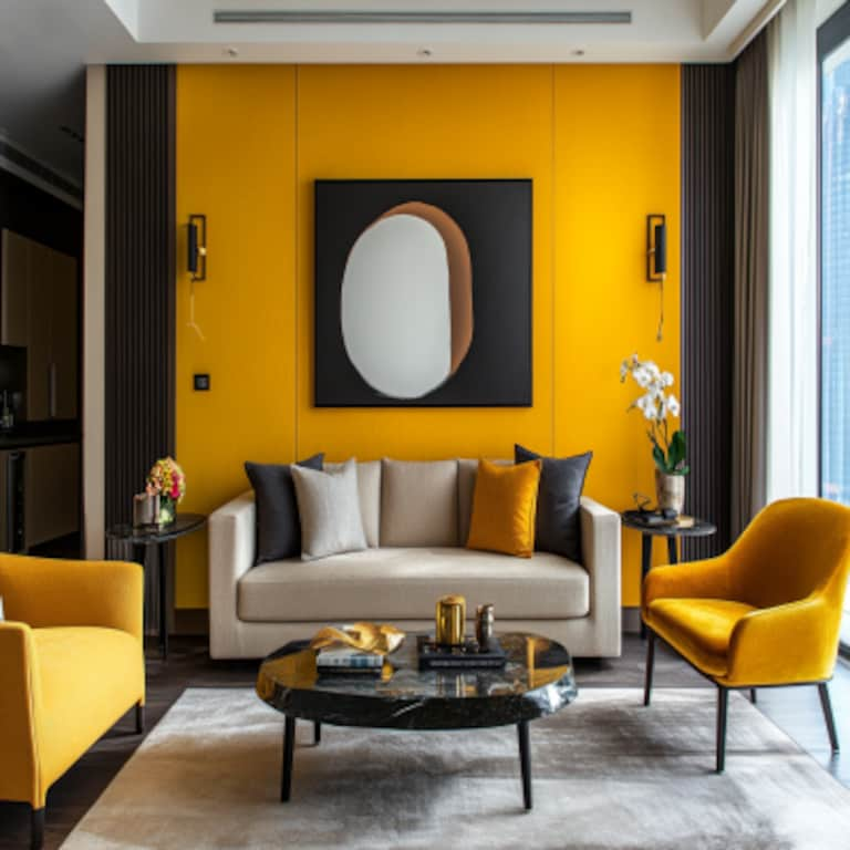 Modern Bright Yellow Accent Wall Paint Design