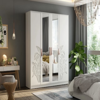 Modern Frosty White And Copperworks 4-Door Swing Wardrobe Design