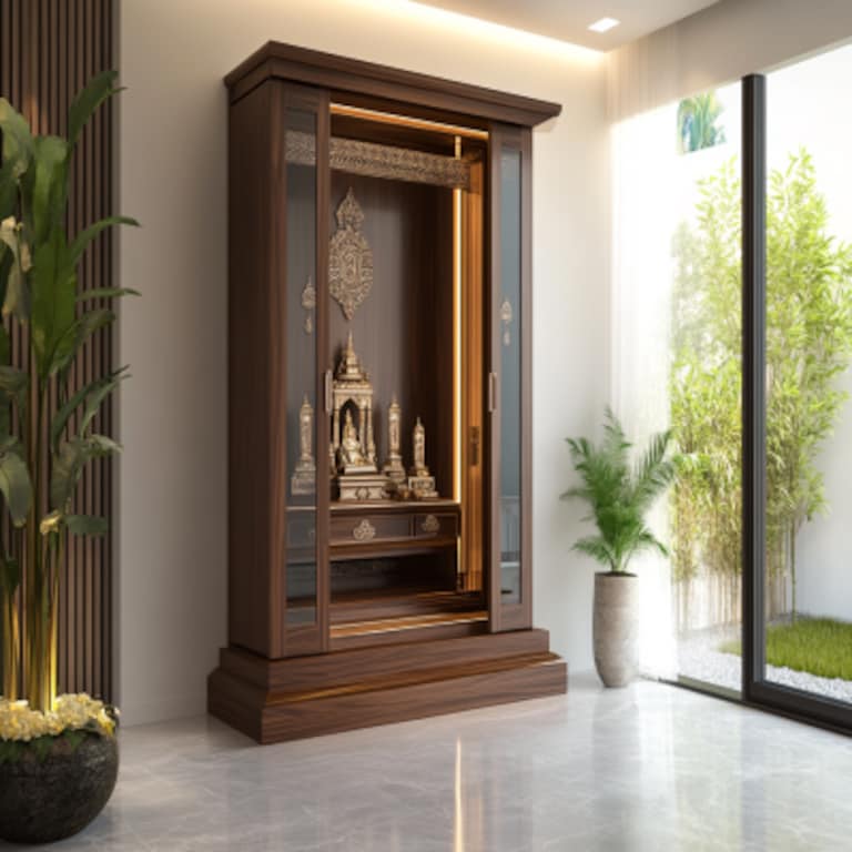 Modern Mandir Design With Swing Door