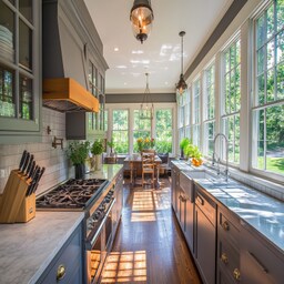 Rose and Grey Modern L Shaped kitchen Design With Cabinets