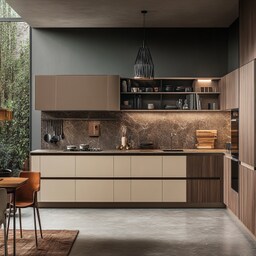 Classic L-Shape Modular Kitchen Design With Dark Oak Kitchen Cabinets