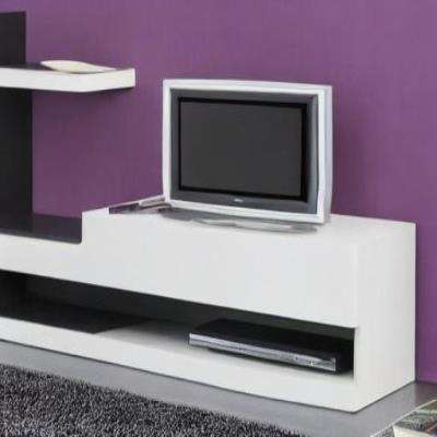 Modern TV Unit Design in Black and Violet Laminate