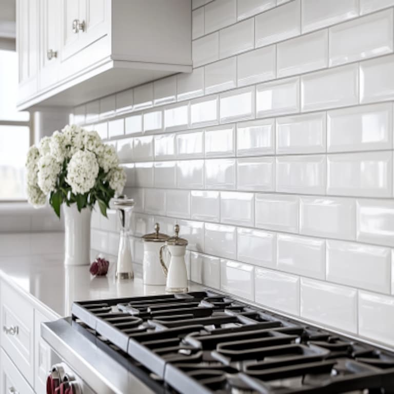 Classic Glossy White Kitchen Tile Design