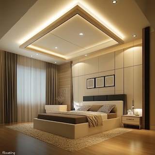 Modern Single-Layered Suspended Bedroom False Ceiling Design With Recessed Lights