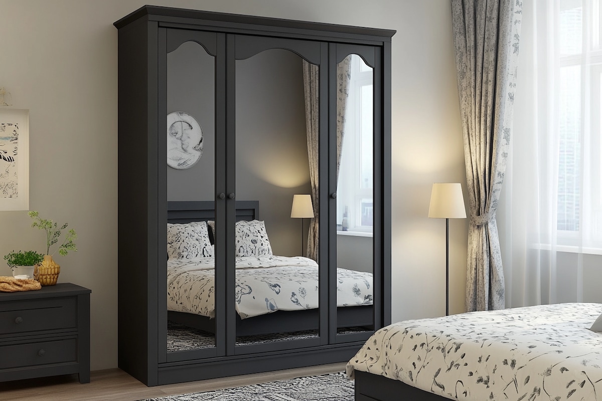 Modern Slated Coloured 3-Door Swing Wardrobe Design