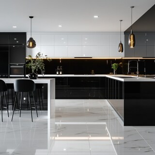 High Gloss White and Black Ceramic Tile Design for Modern Kitchens