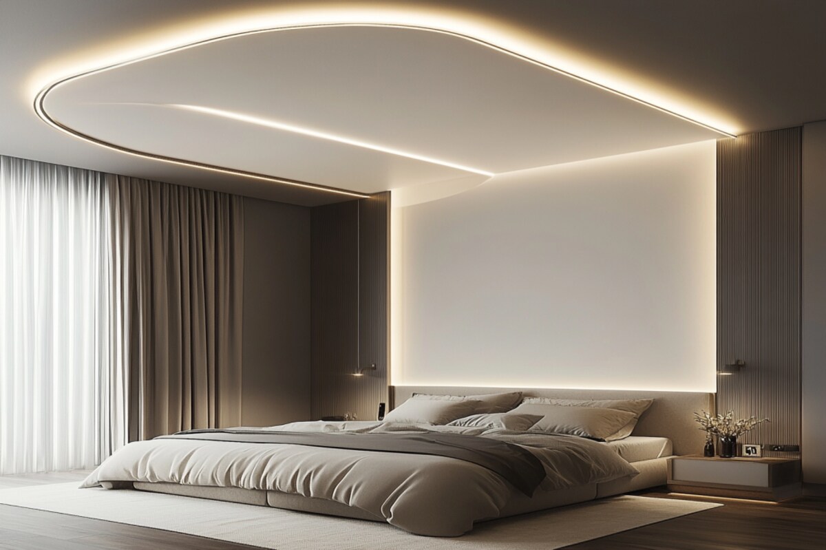 Modern U-Shaped Peripheral Bedroom Ceiling Design With White Paint