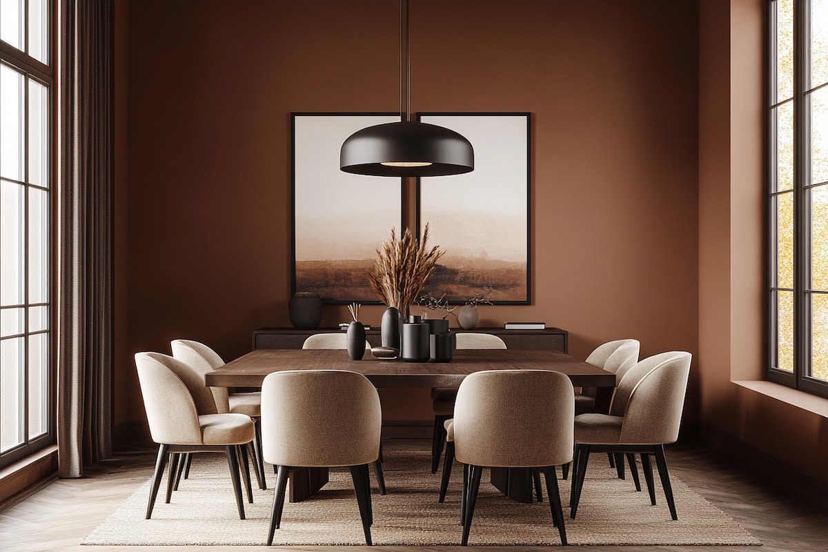 Contemporary Brown Dining Room Wall Paint Design