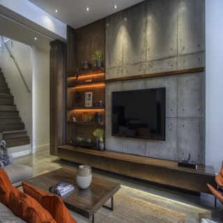 Contemporary TV Unit Designed in Bronze and White with Storage