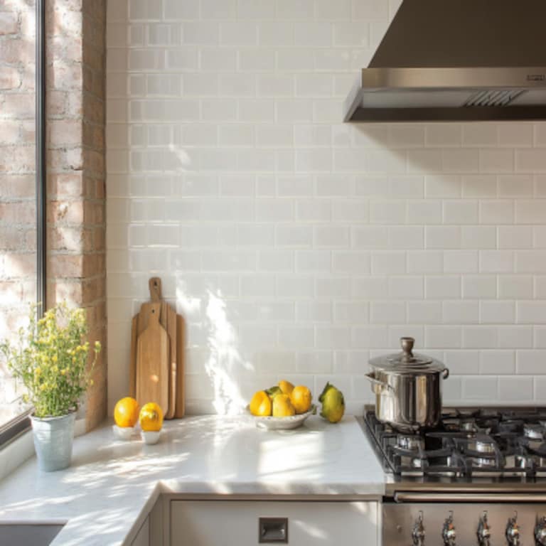 Modern White Ceramic Kitchen Tile Design With Subway Pattern