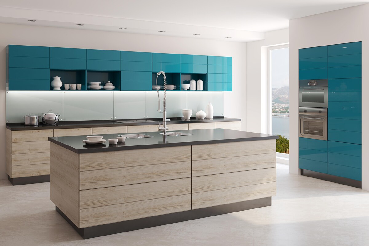 Minimal Turquoise Blue Modular Kitchen Minimal Turquoise Blue Modular Kitchen
