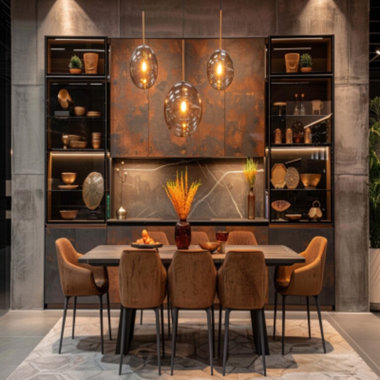 Modern Dining Room Design With Beige And Wooden Crockery Unit Modern Dining Room Design With Beige And Wooden Crockery Unit