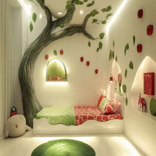 Apple Tree Theme Modern Kids Bedroom Design With Single Bed