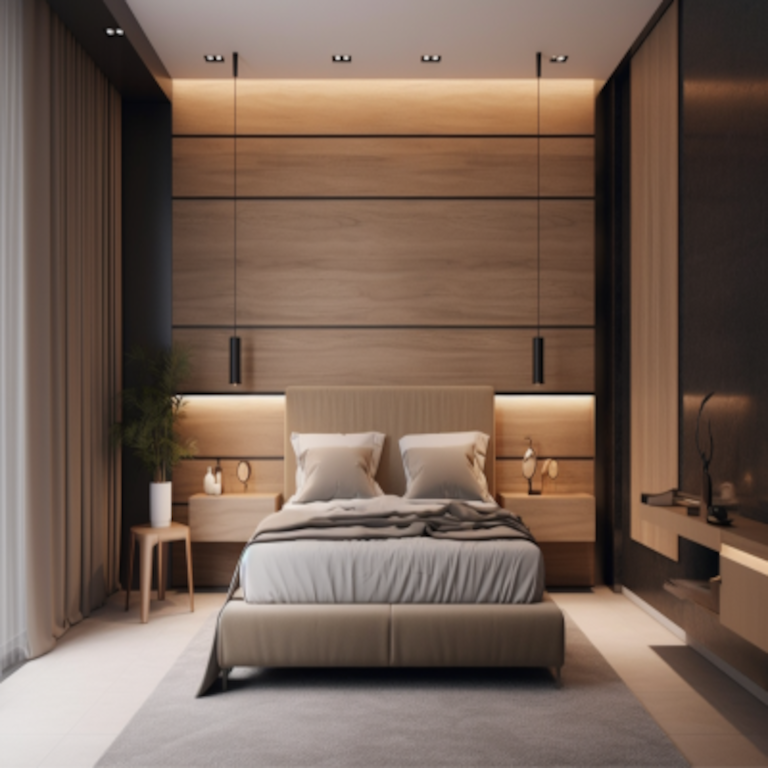 Modern Beige Bedroom Wall Paint Design with Textured Laminates