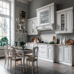 Contemporary Dining Room Design With 6-seater White And Grey Table