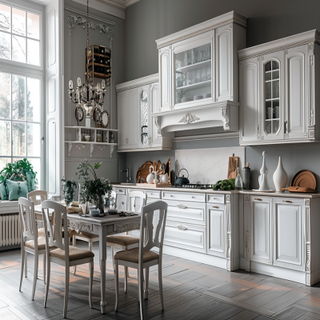 Classic Dining Room Design With White And Wood Drawer Storage