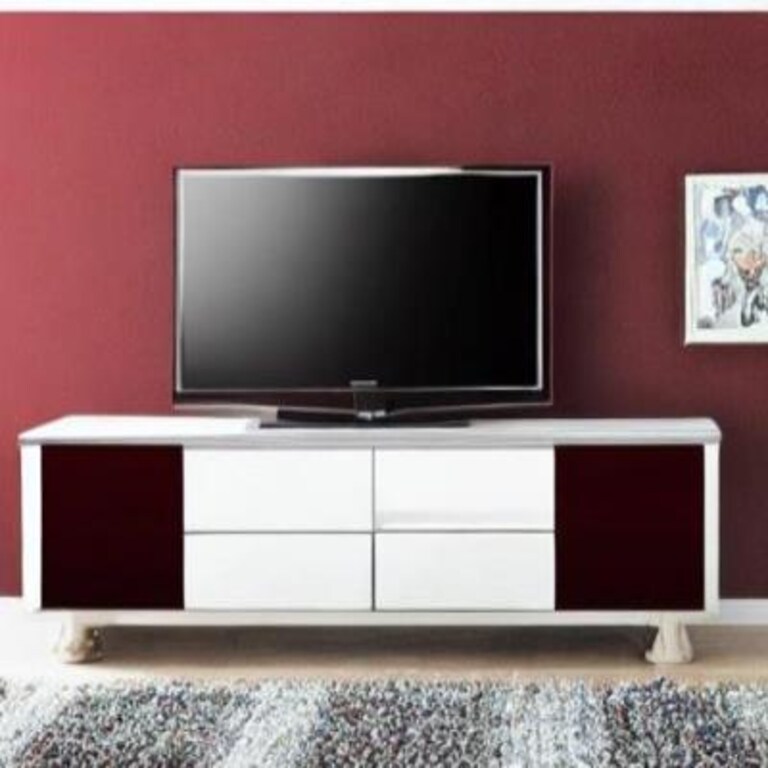 Modern TV Unit Design in Maroon Laminate