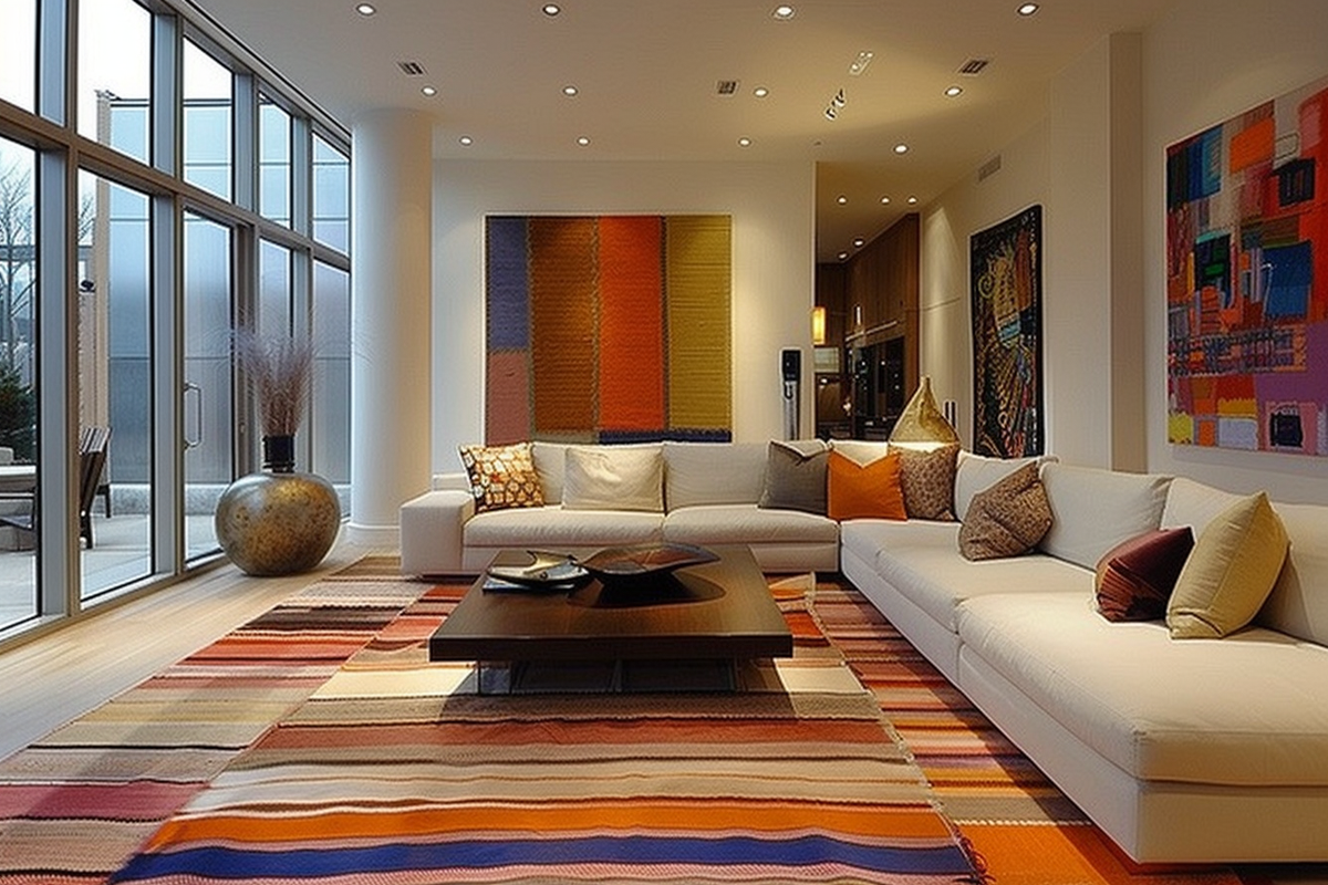 Vibrant Contemporary Living Room Design With Cream Sofa