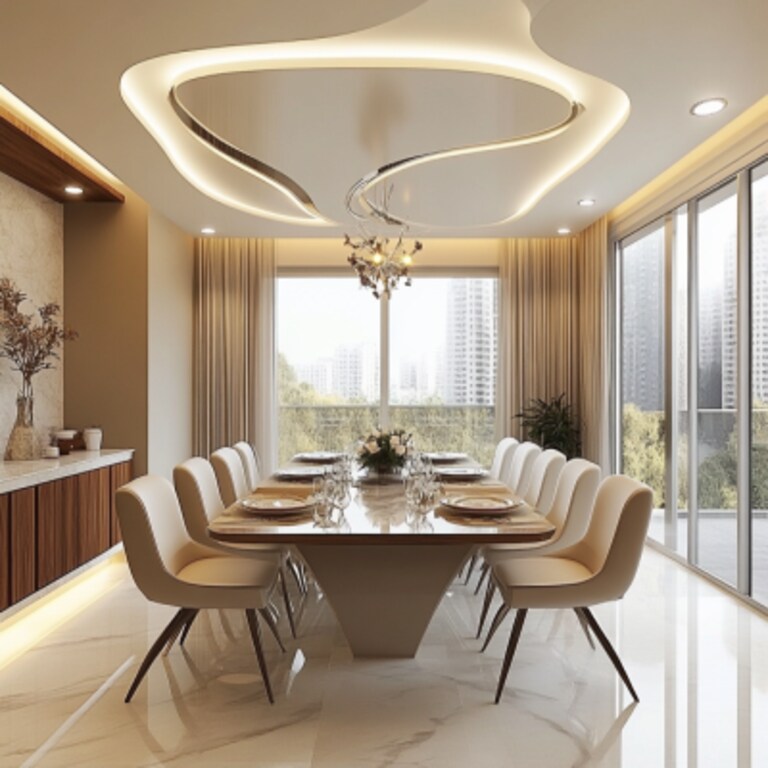 Modern U-Shaped Gypsum False Ceiling Design For Dining Room