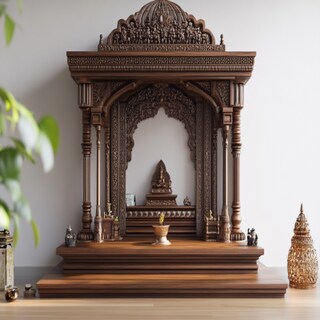 Minimal Mandir Design In Walnut Bronze Colour