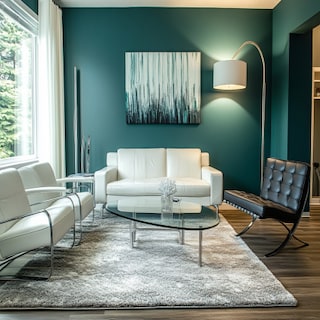 Contemporary Teal Wall Paint Design with White Furniture