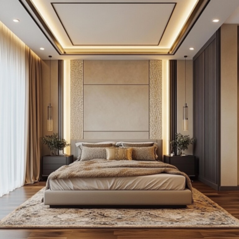 Gypsum Rectangle Modern Parallel False Ceiling Design For Bedroom