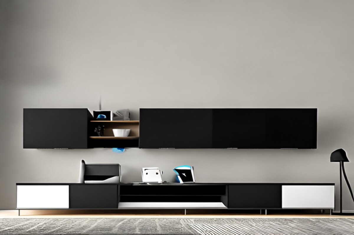 Modern TV Cabinet Design with Matte Black Panel Modern TV Cabinet Design with Matte Black Panel