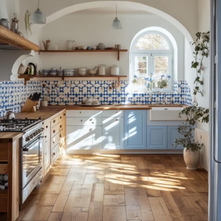 Classic Semi-Glossy Blue and White Ceramic Kitchen Tile Design