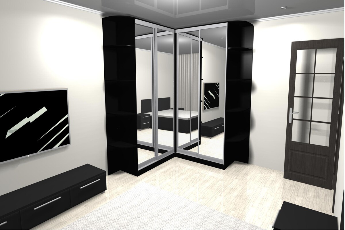 Mirrored Black Corner Wardrobe Mirrored Black Corner Wardrobe