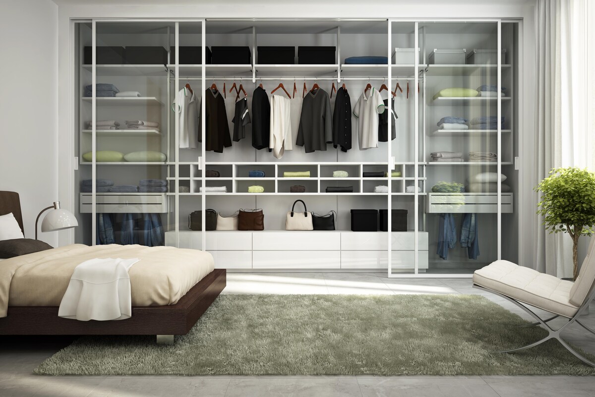 White Frame Full Glass Wardrobe