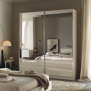 Modern 2-Door White Sliding Wardrobe Design With Mirror For Bedrooms