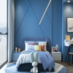 Contemporary Bedroom Wall Design With Geometric Wallpaper And Wall ...