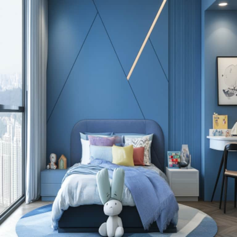 Modern Blue Triangular Bedroom Wall Design For Kids Rooms