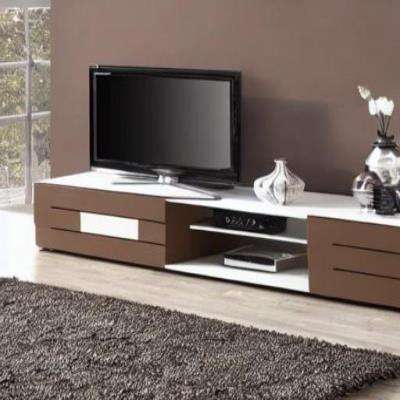 Modern TV Unit Design in Light Brown and White Laminate