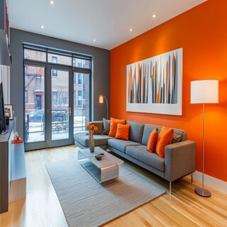 Modern Orange And Grey Living Room Wall Paint Design