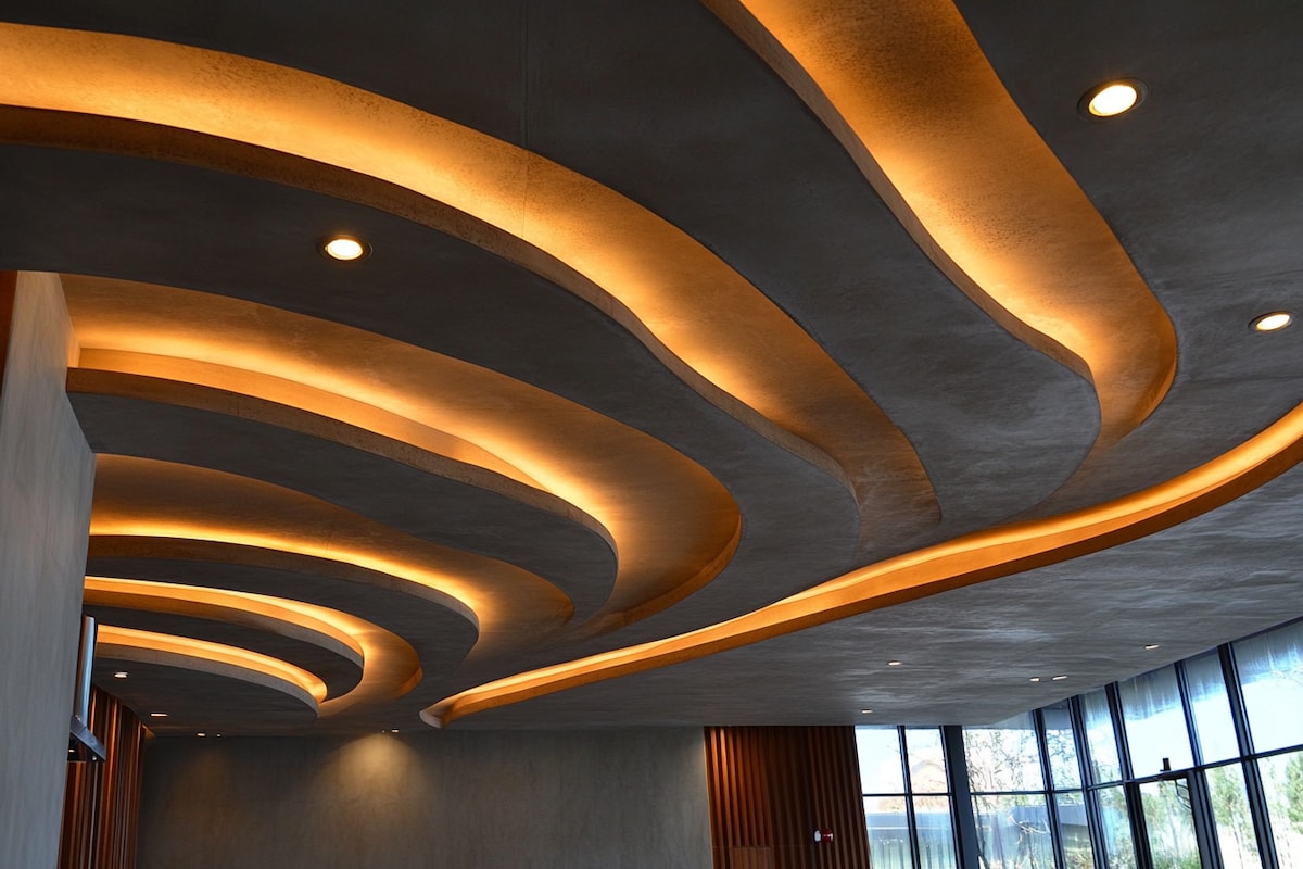 Concrete and Gypsum Contemporary Peripheral False Ceiling Design