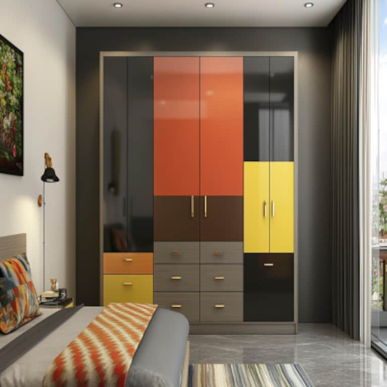 Modern 6 Door Multicolour Swing Wardrobe Design