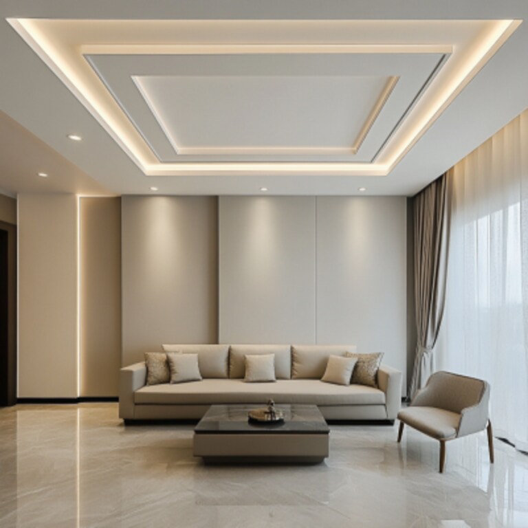 Modern Square Peripheral Ceiling Design With Paint Finish