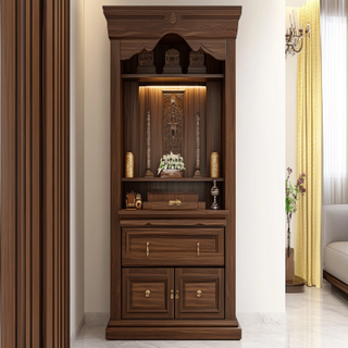 Classic Pooja Unit Design with Drawer Storage