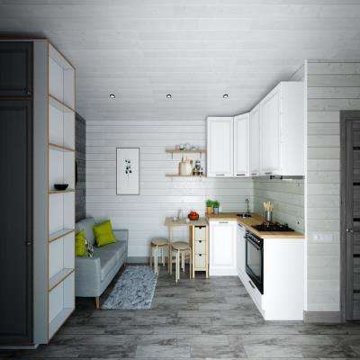 Small Modular Kitchen Design with White and Grey Hues