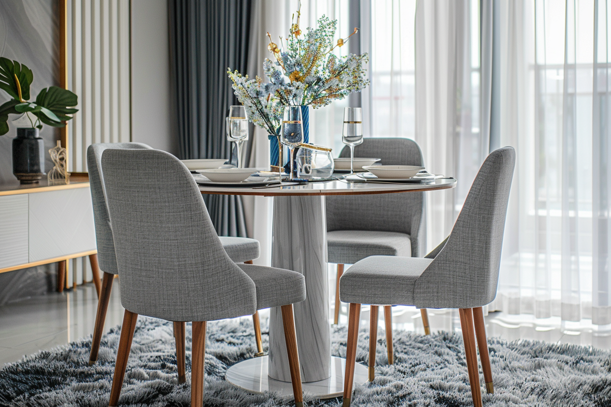 Contemporary 4-seater Dining Room Design With Grey High Chairs